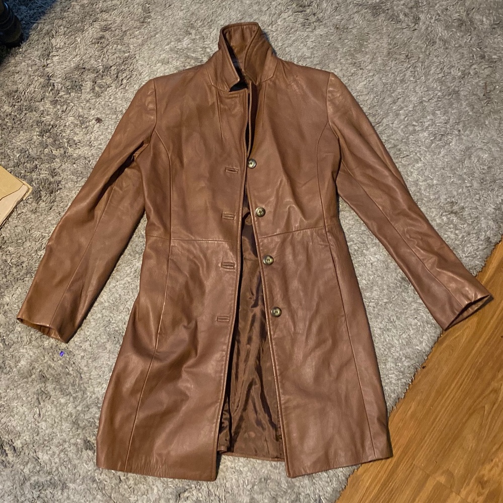 DANIER authentic leather camel coat